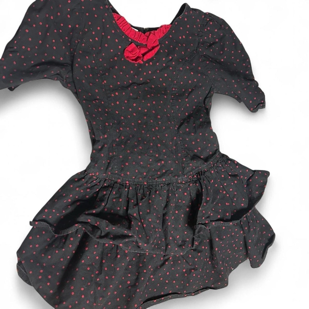 Vintage Black and Red Polka Dot Kids Dress